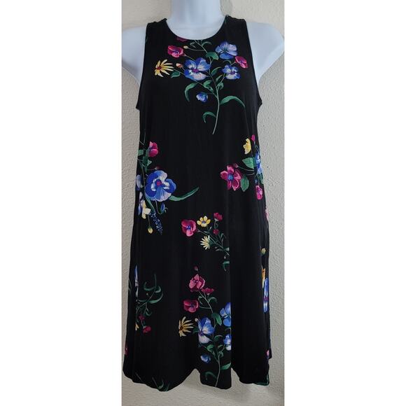Old Navy Black Floral A-Line Mini Dress Small Flowy Soft Lightweight Sleeveless - Picture 1 of 4